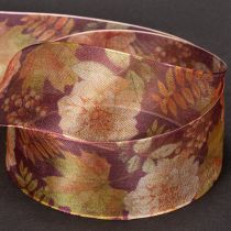 Itens Fita para presentes em cores outonais, fita de organza com estampa floral, 40 mm, 15 m