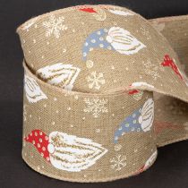 Itens Fita decorativa com gnomos de Natal em fita de juta, motivo de inverno, 60 mm x 10 m
