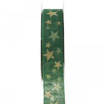Laço de fita de presente com estrelas ouro verde 25mm 15m