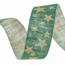 Laço de fita de presente com estrelas ouro verde 25mm 15m
