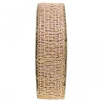 Fita deco juta rosa, natureza 25mm fita de juta decoração de casa de campo 10m