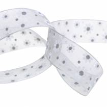 Flores em fita de organza cinza 20mm 20m
