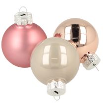 Itens Bolas de vidro para decoração de árvore de Natal, rosa e cinza, Ø4cm, 24 unidades