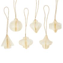 Itens Enfeites de Natal de papel, em formato de favo de mel, brancos e dourados, 4 cm, 6 peças