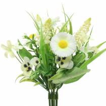 Bouquet de primavera com bellis e jacinto branco artificial, amarelo 25cm