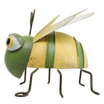 Figura de jardim abelha, figura decorativa metal inseto H9.5cm verde amarelo