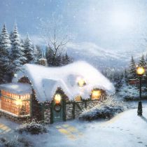 Paisagem de inverno mural de LED com casa 38×28cm Para bateria