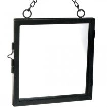 Porta-retrato para pendurar metal e vidro preto 18x19cm