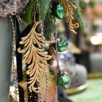 Itens Pingente de árvore com glitter, penas decorativas para pendurar, decoração de Natal dourada L16cm 6 unidades