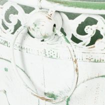 Itens Vaso de metal com relevo e alças, branco e verde, estilo shabby chic, A22/19,5/17,5cm, Ø25,5/20,5/15,5cm, conjunto de 3