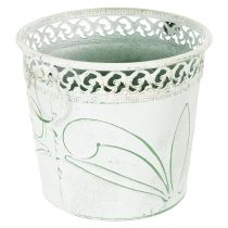Itens Vaso de metal com relevo e alças, branco e verde, estilo shabby chic, A22/19,5/17,5cm, Ø25,5/20,5/15,5cm, conjunto de 3