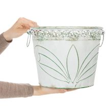 Itens Vaso de metal com relevo e alças, branco e verde, estilo shabby chic, A22/19,5/17,5cm, Ø25,5/20,5/15,5cm, conjunto de 3