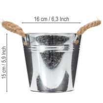 Itens Balde de metal brilhante com alças de corda, Ø16cm
