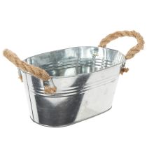 Itens Tigela de metal com alças de corda, prateada, 22 cm de altura, 10 cm de altura.