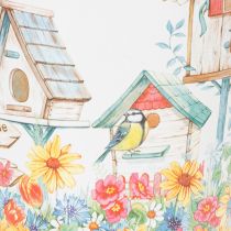 Itens Vaso de lata com casinhas de pássaros, decoração de verão, floreira com 14,5 cm de altura e 13,5 cm de diâmetro.