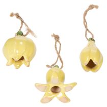 Itens Pingentes de flores de cerâmica, design alegre, estampa floral, decoração de primavera, 9 cm, 6 peças