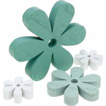 Espalhe flores decorativas verdes, menta, flores de madeira brancas para espalhar 29 unidades
