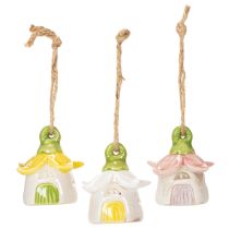 Itens Casinha de fada de cerâmica com flor para pendurar, 6 cm, 6 peças