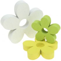 Flor de madeira branca/amarela/verde 3cm - 5cm 48p