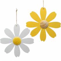 Flores de madeira, decoração de verão, margaridas amarelas e brancas, flores de decoração para pendurar 4 peças
