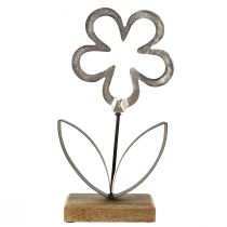 Itens Flor Decoração Metal Prata Base Madeira Preta 15×30cm