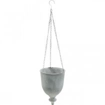 Cesto suspenso Shabby Chic Branco Ø21cm com gancho e corrente