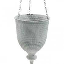 Cesto suspenso Shabby Chic Branco Ø21cm com gancho e corrente