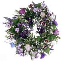 Itens Guirlanda de flores decoração de parede artificial flores roxo branco Ø30cm Alt.9cm