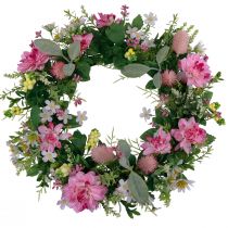 Itens Guirlanda de porta decoração de parede flores dálias banksia rosa Ø35cm