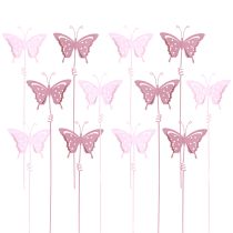 Itens Plug flor borboleta metal rosa C24cm 12 un