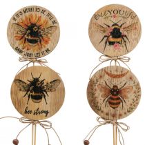 Itens Bujão decorativo de abelha em madeira com dizer 7x27,5cm 12 unidades