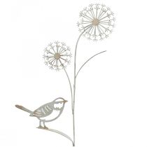 Flor plug metal deco allium pássaro branco 20×52cm