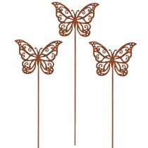 Itens Estacas de metal para flores, com design rústico, decoração de borboleta, 10×7cm, 3 peças