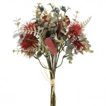 Buquê flores artificiais eucalipto cardo decoração floral 36cm