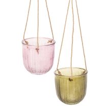Itens Vaso de vidro para flores/lanterna suspensa, roxo/verde, 14 cm, 2 peças