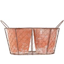 Itens Vaso de cerâmica com cesta de arame marrom terracota C38,5cm