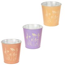 Itens Conjunto de 3 Vasos Redondos em Metal com Motivo de Flores e Tons Pastel, 12 cm