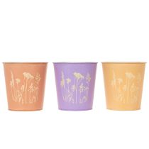Itens Vaso de flores redondo em tons pastel com motivo floral para plantas de interior, 12 cm, conjunto de 3 peças.