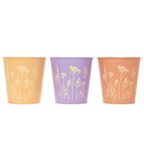 Itens Conjunto de 3 Vasos de Metal com Motivo Floral em Pastel 10cm