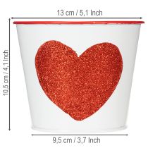 Itens Vaso de flores branco com coração vermelho, floreira, Ø13cm A10,5cm