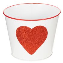 Itens Vaso de flores branco com coração vermelho, floreira, Ø18cm A13,5cm