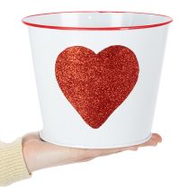 Itens Vaso de flores branco com coração vermelho, floreira, Ø18cm A13,5cm