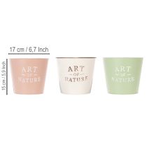 Itens Conjunto de 3 Vasos Redondos de Metal com Design Vintage "Art of Nature" 17 cm