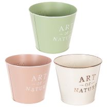 Itens Conjunto de 3 Vasos Redondos de Metal com Design Vintage "Art of Nature" 17 cm