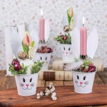 Floreira coelheira jardineira metal branco decoração de Páscoa Ø8cm A20,5cm 4uds