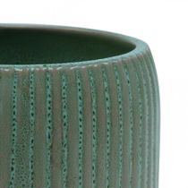 Floreira em cerâmica com ranhuras verde claro Ø14.5cm Alt.12.5cm