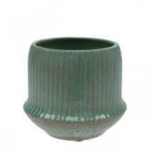 Floreira em cerâmica com ranhuras verde Ø12cm A10,5cm