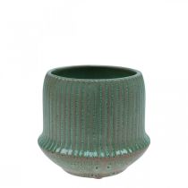 Itens Vaso floreira de cerâmica sulcos verde Ø10cm A8.5cm