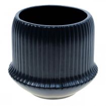 Vaso floreira em cerâmica sulcos preto Ø14.5cm A12.5cm