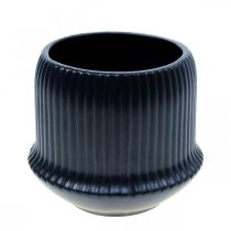 Vaso floreira em cerâmica sulcos preto Ø12cm A10,5cm
